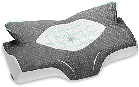Elviros Cervical Contour Memory Foam Pillow for Neck Pain Orthopedic Neck Pillow for Shoulder Pain Ergonomic Head Neck Support Pillow for Side/Back/Stomach Sleepers with Removable Cover (Grey)