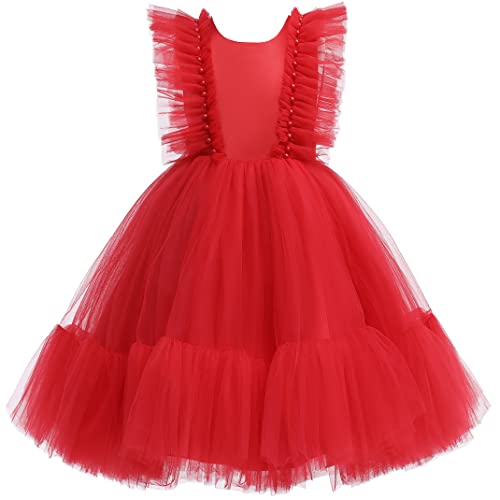 Acecharming Girls' Flower Party Dress - Tulle Ruffle Gown For Wedding, Birthday, Flower Girl (Red & Other Colors) - View #9