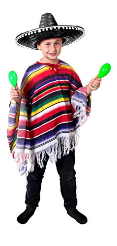 I LOVE FANCY DRESS Poncho multicolorido para crianças com chapéu preto
