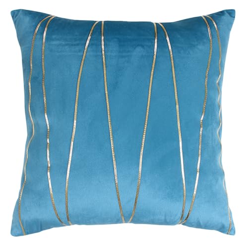 Image of Amazon Brand - Umi Gold Leather Striped Pack of 2 Throw Pillow Covers Velvet Decorative Cushion Covers Cases for Sofa Bedroom Livingroom Car 22 x 22 in Teal Color