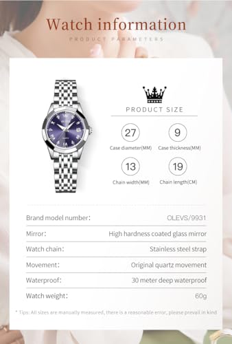Image of OLEVS Women Watch Silver Stainless Steel Two Tone Fashion Ladies Analog Quartz Waterproof Luminous Date Day Wrist Watches