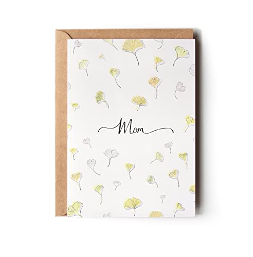 Mother's Day Card, Birthday Card for Mom, Card for Mom with Ginkgo leaves (Premium Quality Card, Handmade)