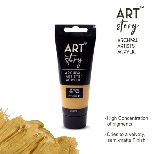 Image of Itsy Bitsy Art Story Artists Acrylic Colour Lemon Yellow 75ml Tube | Rich Pigment, Smooth Finish, Quick Drying Paint for Canvas, Paper, Craft & DIY Projects