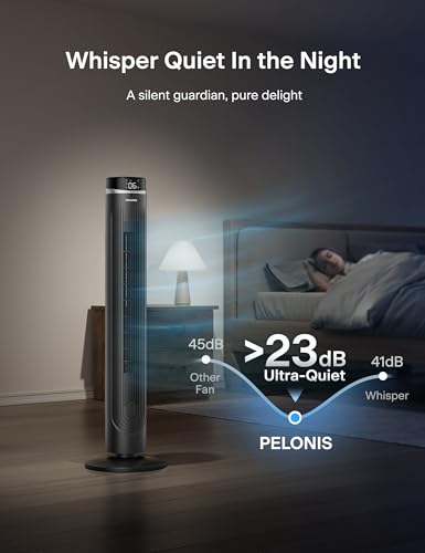 Image of Pelonis 42-Inch Tower Fan for bedroom, Standing Fan with 90 Oscillation, 28ft /s, 5 Speeds & 4 Modes, Eco Mode, 12H Timer, 23dB Quiet, Remote Control, Easy Assembly, LED Display