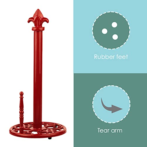 Cast Iron Kitchen Pantry Ware Bundle (3-Piece Set) Red | Includes Paper Towel Holder, Trivet, Napkin Holder | Fleur De Lis Collection | By Home Basics #TOP2