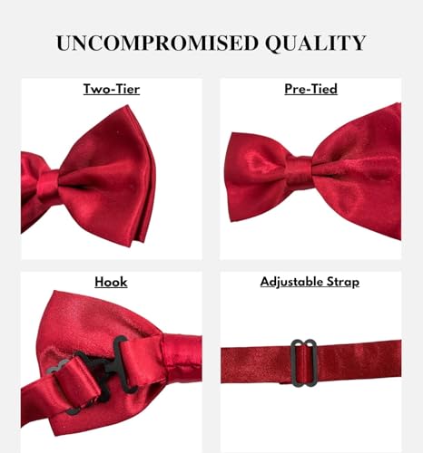 Image of MDSTYLE Bow Ties for Men Pre-Tied Adjustable - Classic Men's Bow Tie - Tuxedo Wedding Formal Bowtie Solid Color Bowties (Burgundy Bow Tie and Pocket Square)