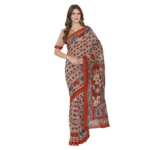 PINKSHINK Womens Chanderi Silk Red Printed Indian/Pakistani Saree with Unstitched Blouse Piece