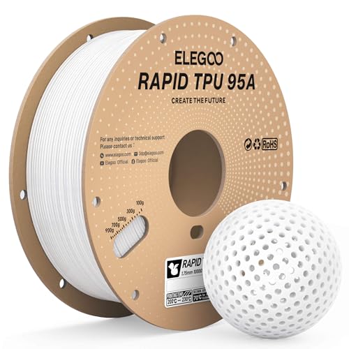 Image of ELEGOO Rapid TPU Filament 1.75mm White 1KG, High Speed 95A TPU Flexible Soft 3D Printing Filament, 1KG Spool(2.2lbs) Fit for Most FDM 3D Printers