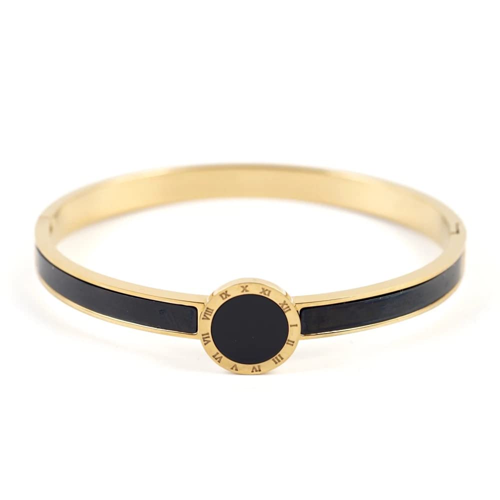VIEN Fashion Stainless Steel Gold Roman Single Round Digital Bangle,Women Jewelry Enamel Black Shell Bracelet (B0B6CJZ5GL) Amazon Price History, Amazon Price Tracker