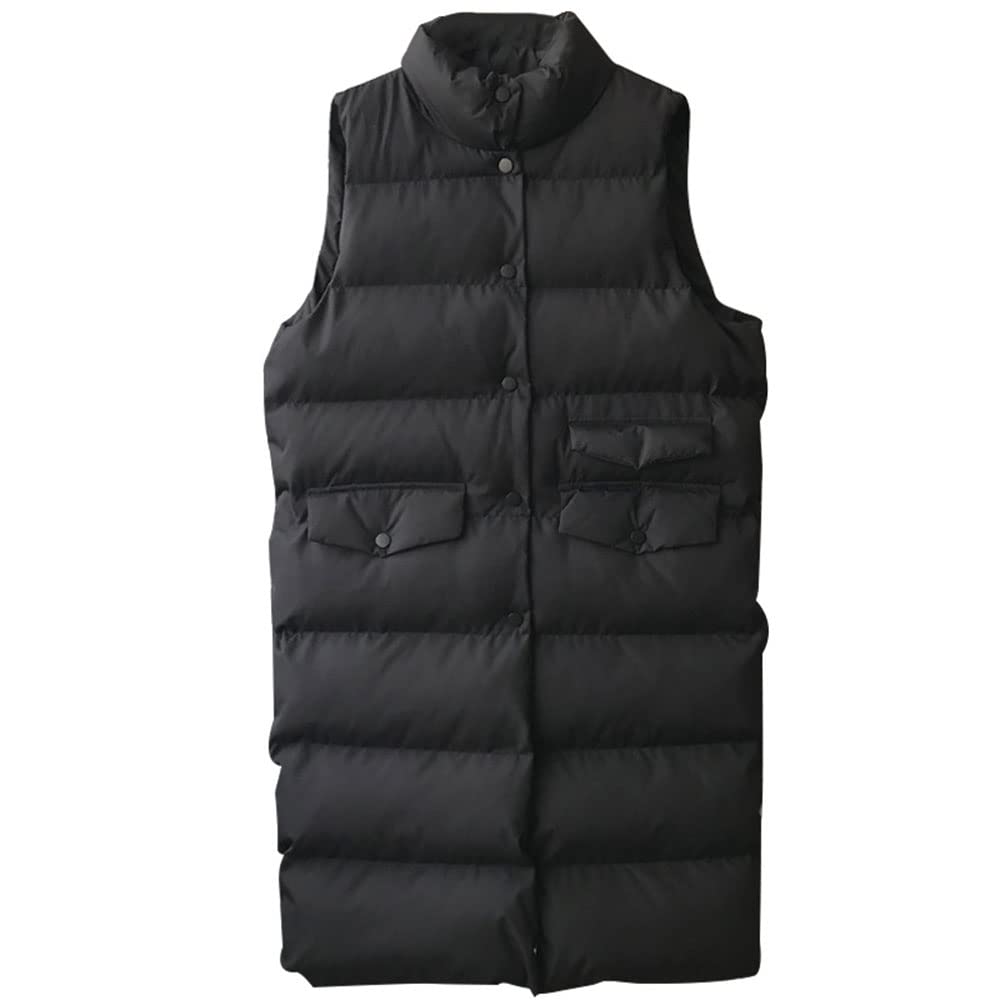 Gilet Invernale Lungo Da Donna, ​Invernale, Senza Maniche, Caldo, Con Tasche, Gilet Invernale Imbottito Lungo Trapuntato Giacca Da Donna Smanicato Piumino,Nero,M