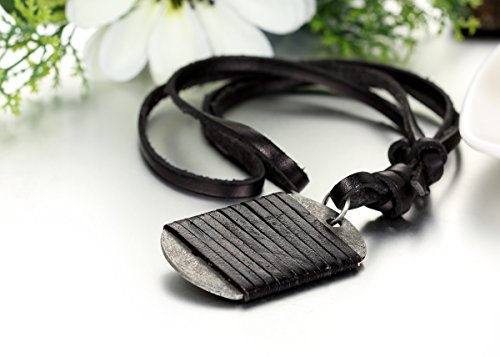 JewelryWe Schmuck Leder Halskette mit Lederseil rund um Dog Tag Hundemarke Anhänger, Schwarz Kette für Damen und Herren, Verstellbare Länge 40-80cm
