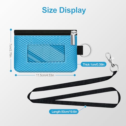 Image of Minimalist RFID Blocking Small Wallet with ID Window,WaterResistant Zip Id Case Wallet with Lanyard Keychain for Cards,Cash,Travel,Women,Men (Lake Blue)
