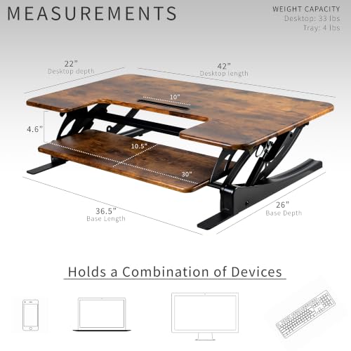 Image of VIVO Rustic Vintage Brown 42 inch Standing Desk Converter, DESK-V000VLN | Height Adjustable, Stand Up Desk Riser, Wide Keyboard Tray, Dual Monitor and Laptop Workstation, Black Frame, V Series