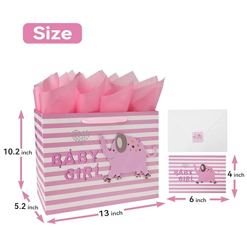 Image of wishinside 13 inch Large Pink Gift Bag Set with Greeting Card and Tissue Paper(3D elephant) for Baby Girl,Baby Shower,Kids Birthday Party,Newborn,New Moms or Parents-13 inch x 5.2 inch x 10.2 inch, 1 Pcs.