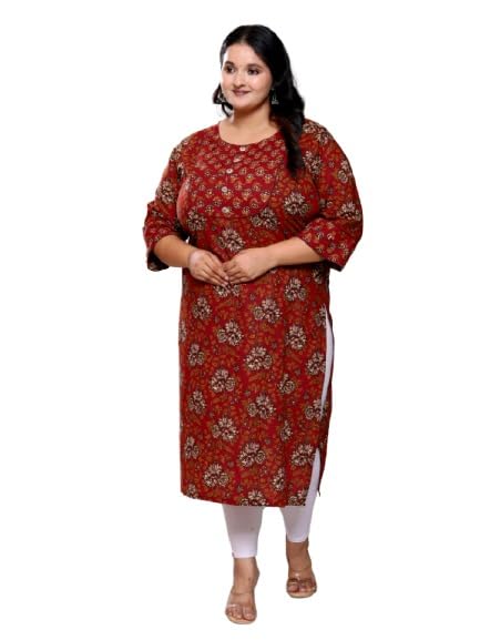 swasti Women Printed Pure Cotton Plus Size Straight Kurta (Rust)-picture-38