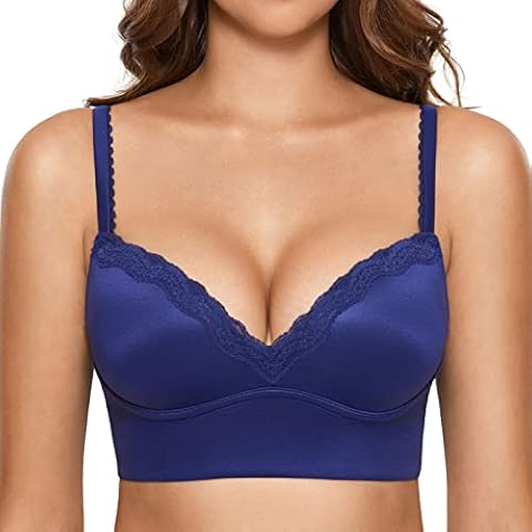 DOBREVA Sujetador Push Up sin Aros con Relleno de Encaje Bralette Azul 105C Cover