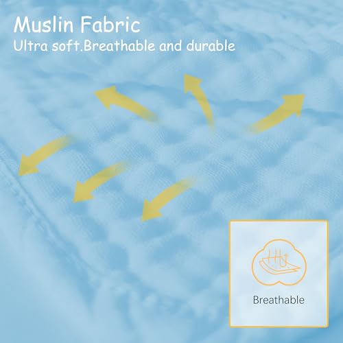 Image of Lovely Care 12 Pack Muslin Burp Cloths 100% Cotton Muslin Cloths Large 20''x10'' Extra Soft and Absorbent Baby Burping Cloth - Aqua