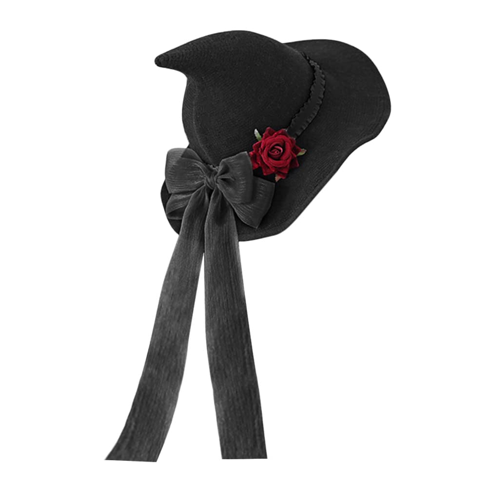 HKSICHENGKEJIUK Halloween Witch Hat With Rose Bow, Women Pointed Wide Brim Costume Accessory - Image 2