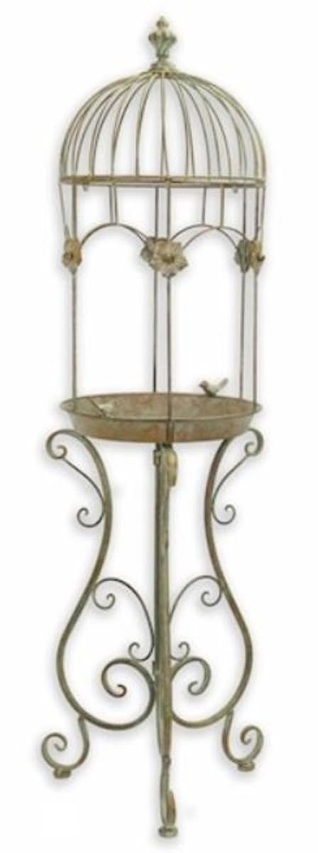 Casa Padrino secesyjna popielatka dla ptaków antyczna zielona 38,5 x 38,3 x wys. 128 cm - metalowa wanna dla ptaków - akcesoria dekoracyjne do ogrodu i tarasu