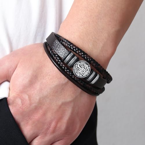 Pulsera masculina de cuero trenzado multilayer miniatura 3