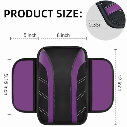 NBTEPEM Purple Car Center Console Cover, Leather Car Arm Rest Cover Cushion with 2 Storage Bags, Universal Car Middle Console Cover Car Accessories Interior for Most Vehicles