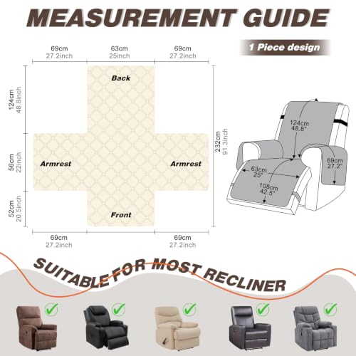 Image of TAOCOCO 100% Waterproof Recliner Chair Covers Reversible 25 inch, Brown