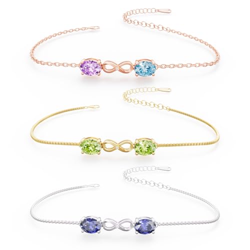 Birthstone Bracelet for Women – Personalized 2–5 Stones Custom Name Bracelet in Sterling Silver | Adjustable Jewelry Gift for Mom, Wife, Friends – Perfect for Birthday, Anniversary, Mother’s Day