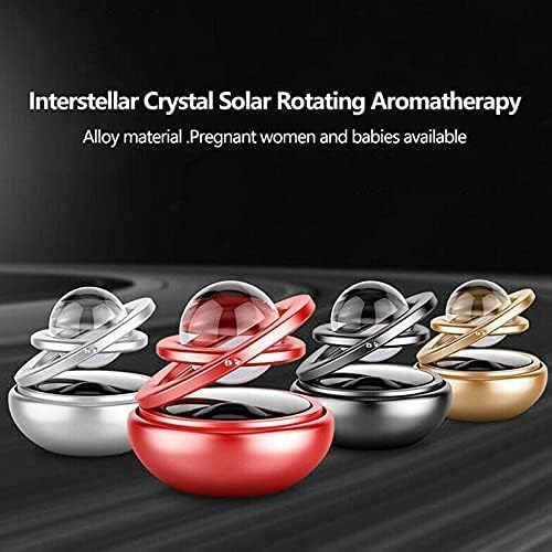Image of Solar Crystal Double Ring Car Air Freshener, Auto Rotating Aromatherapy Diffuser, Dashboard Decoration, Solar Powered, Black
