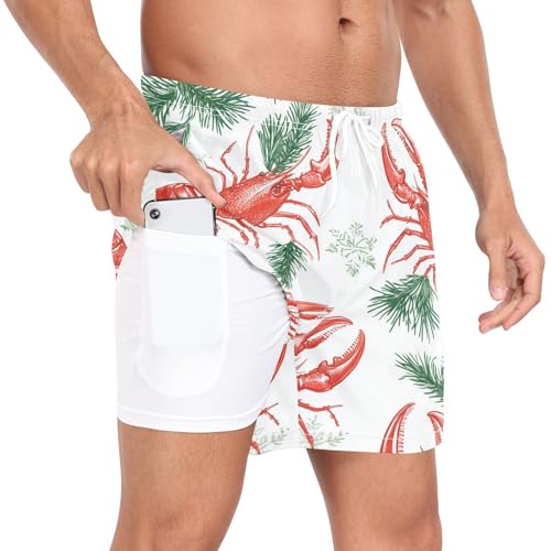 Lobster Pine Branches Men's Swim Trunks with Liner Quick Dry Beach Shorts Swimwear Bathing Suit S-XXL4