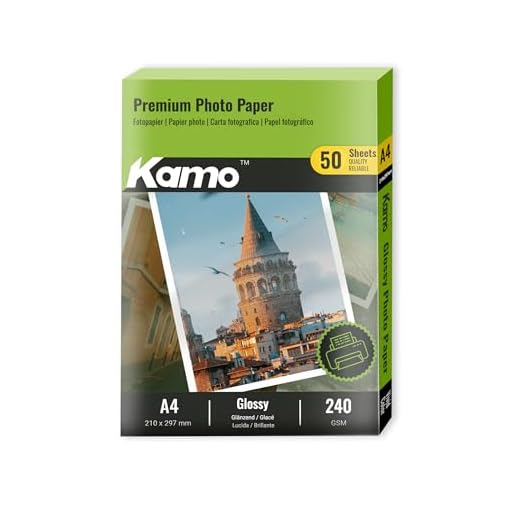 Kamo Fotopapier A4 glänzend 240 g/m², 50 Blatt, für Tintenstrahldrucker, schnell trocknend, farbintensiv, für Fotos, Poster und DIY