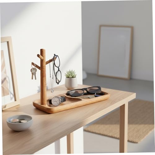 Bandeja para llaves con ganchos de madera y joyero multiusos 6