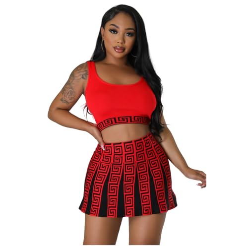 Fashion Round Neck Sleeved Pleated Skirt Two-Piece Knit Printed Dress2