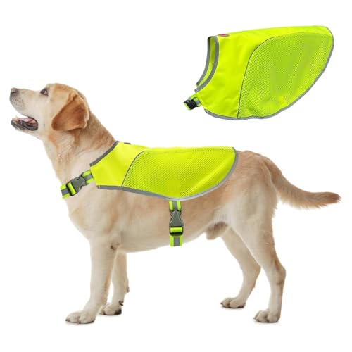 KONG Sport Hiker High Visibility Dog Safety Vest, Reflective Jacket Apparel for Low Light Conditions Outdoors, Walking, and Running, Small Medium and Large Dogs (Large), Neon Green