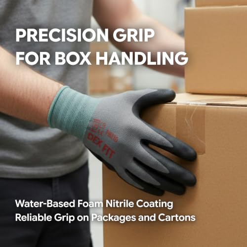 Image of DEX FIT Nitrile Work Gloves FN320, 3D Comfort Stretch Fit, Power Grip, Durable Foam Coated, Thin & Lightweight Premium Nylon, Machine Washable, Blue 6 (XS) 3 Pairs