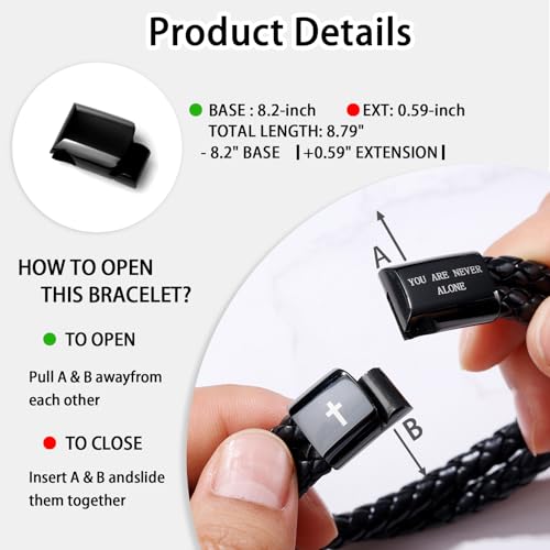 Leather Cross Bracelet for Men Christian Bible Verse Black Stainless Steel Bracelet, Inspirational Birthday Christian Graduation Gifts Ideas for Soulmate Boyfriend Man Dad Husband Grandson Son4