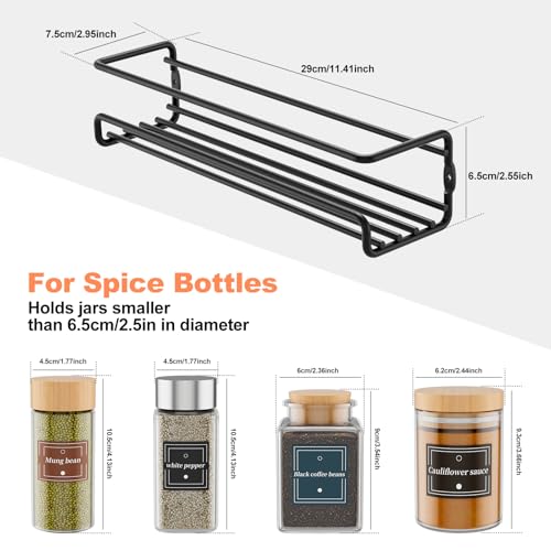 Priksia Wall Spice Rack, Set of 2 Spice Organisers, No Drilling, Hanging Metal Spice Holder with Self-Adhesive and Screws for Spice Jars, Kitchen Cabinet, Pantry Door - Image 3