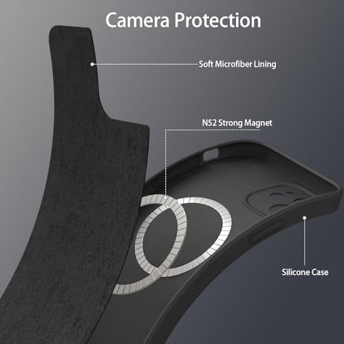 Image of Meliya Magnetic Case for iPhone 12mini Phone Case with MagSafe, Camera Protection Ultra Slim Shockproof Bumper Liquid Silicone Case with Microfiber Lining,Black