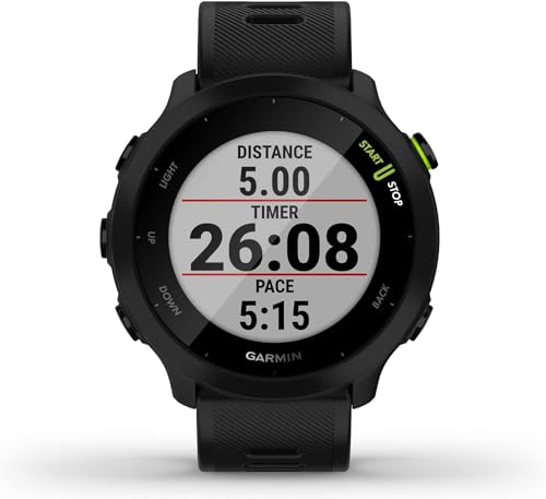 Garmin Forerunner 55 Easy to Use Lightweigh GPS Running Smartwatch, Running and Training Guidance, Safety and Tracking Features included, Black