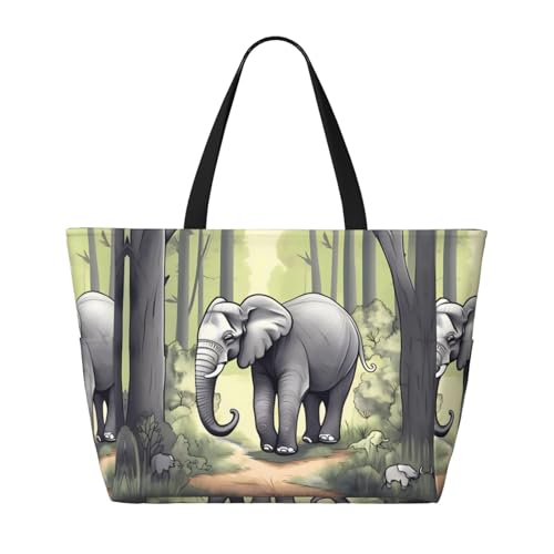 Walking elephant Large Capacity Beach Travel Bag, Foldable Beach Bag with Zipper, Great for Grocery Bag Pool Gym Travel Shopping2
