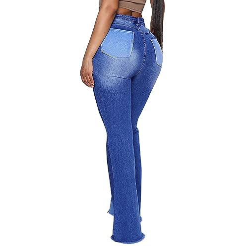 Women's Jeans High Waist Fashionable Trendy Dual Tone Patchwork Bell Bottom Jeans4