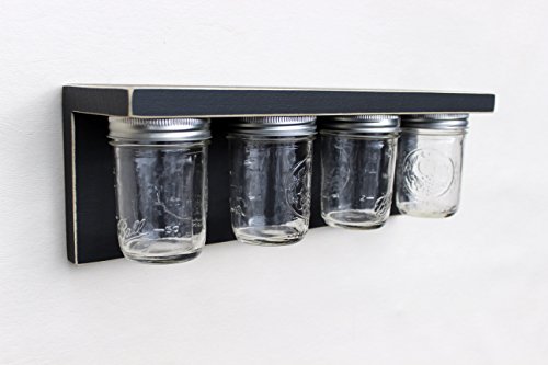 Legacy Studio Decor Storage Jar Shelf with Mason Jars (Distressed, Black)