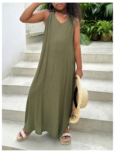 SHENHE Girl's Summer Sleeveless Maxi Dress Wide Strap Cross Back V Neck Flowy Vacation Beach Long Sundress4