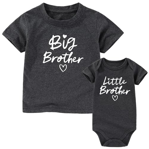 AIZFFZY Big brother Little bro Matching Outfits Toddler And Baby Clothes brothers Shirt Gray 3T - 6 Months