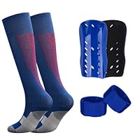 Aquzhou Kids Football Socks Age 5-12 with Shin Pads Boys and Straps, Kids Shin Pads Boys Football Socks Cushioned Knee High Breathable Girls Soccer Sock for Junior