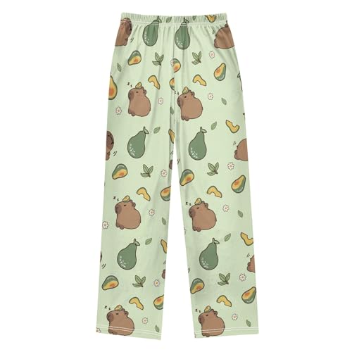 Capybara with Avocados Pajama Pants Lounge Sleep Pants Elastic Waist Long Pajama Bottoms with Pockets for 6-14 Years2