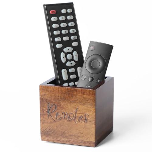 LBEMEY Acacia Wood TV Remote Holder, Caddy and Organizer for Table, Vintage Farmhouse Desk Caddy...