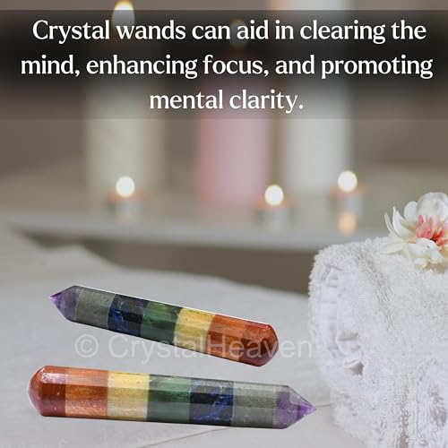 Image of Large Chakra Crystal Wand - Pointed Crystal Wand for Energy Healing, Chakra Balancing, Meditation and Home Decor - Crystals and Healing Stones for Gift