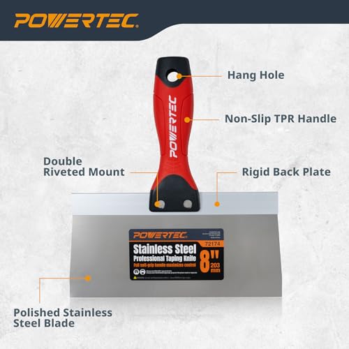 Image of POWERTEC Drywall Knife Set, 5 Pcs Stainless Steel Taping Knives, 6 inch,8 inch,10 inch, 12 inch,14 inch Drywall Joint Taping, Finishing & Patching (72174)