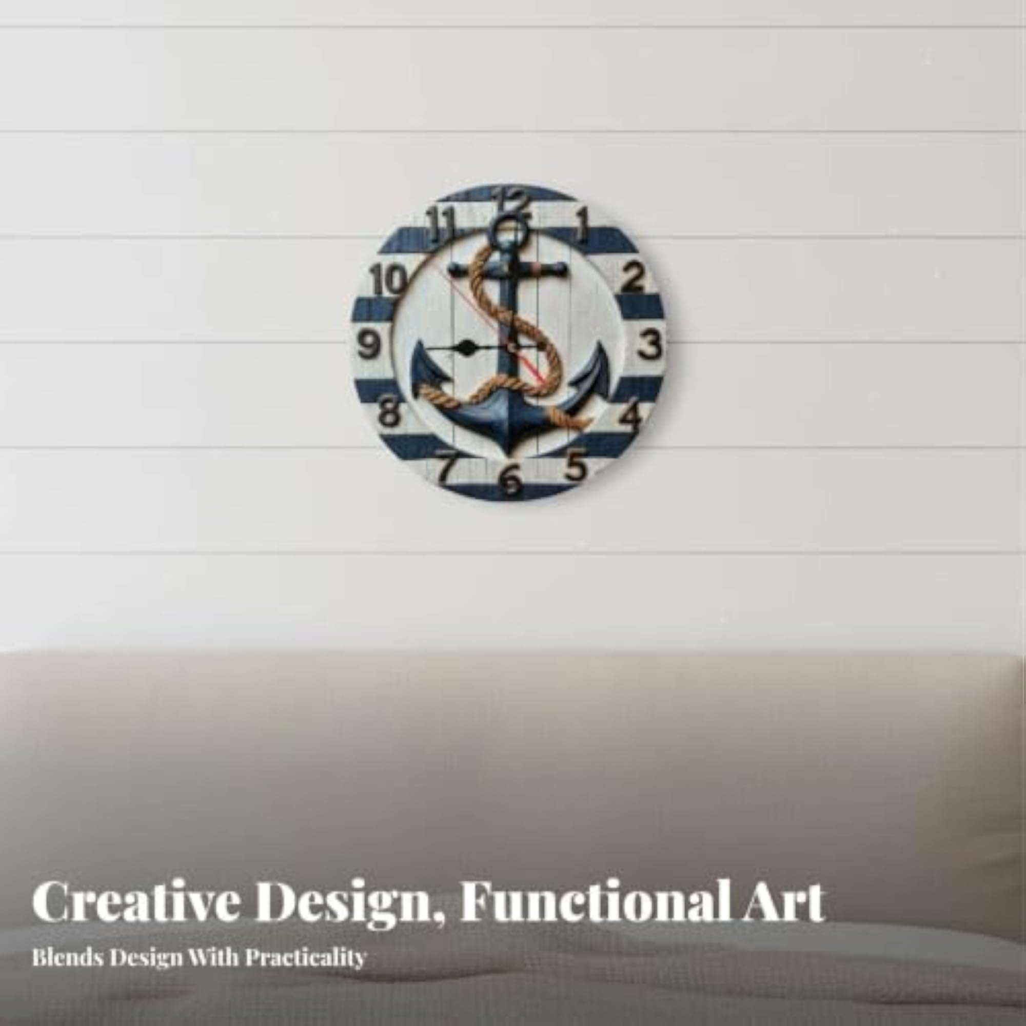 Round Wooden Look Clock, Vintage Wall Timepiece for Home