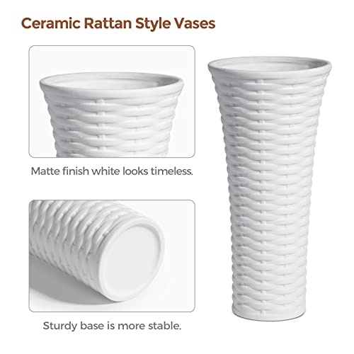 ComSaf Keramische bloemvazen in wit, woondecor vazen rotan stijl ongeglazuurd, verpakking van 3 - Afbeelding 7